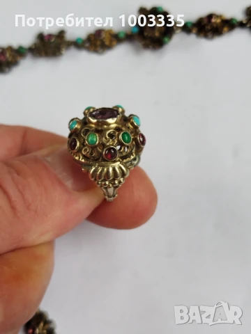 Старо сребърно и позлатено колие и пръстен , снимка 7 - Антикварни и старинни предмети - 51263754