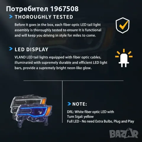 Комплект LED фарове за Grand Cherokee WK2 2014- с начална анимация сиви и черни, снимка 10 - Части - 49167996