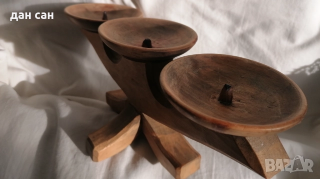 троен антика свещник дърво Франция, снимка 2 - Други - 52625215