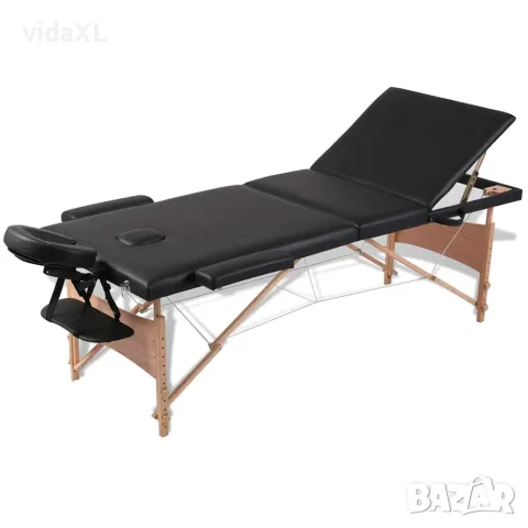 vidaXL Черна сгъваема масажна кушетка 3 зони с дървена рамка, снимка 1 - Кушетки - 56146065