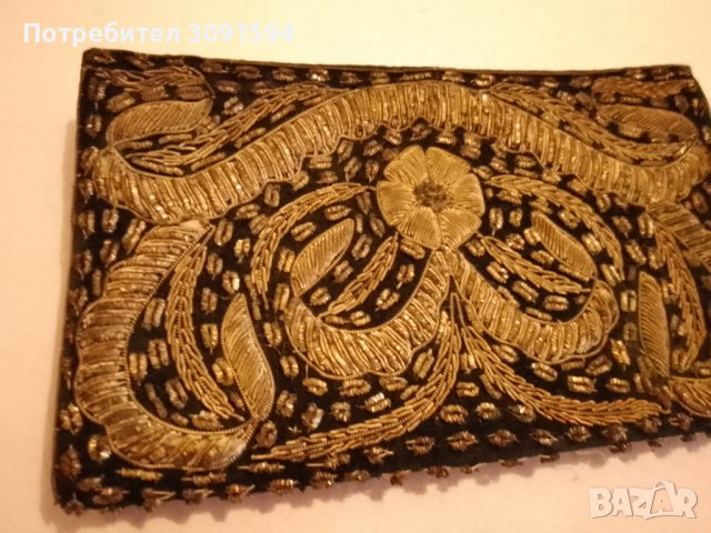 Винтидж чанта,портмоне със златна сърма черно кадифе, снимка 4 - Антикварни и старинни предмети - 41590235