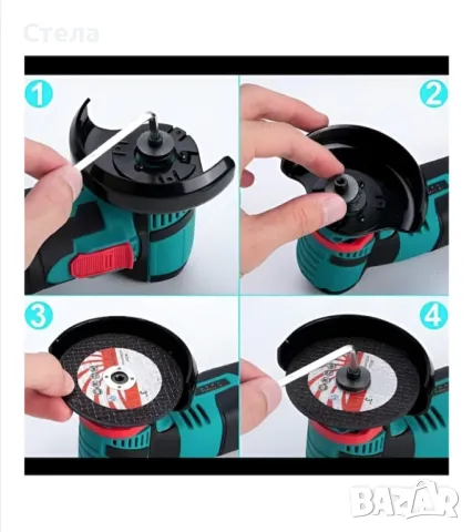 Електрически ъглошлайф с 2 батерии 12V и 2 диска, преносим, мощност 750W, 19500 об/мин, със зарядна , снимка 3 - Други инструменти - 47488400