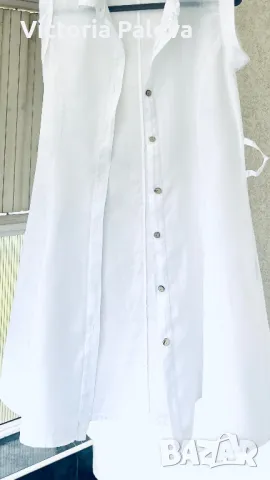 Бяла ленена рокля PIAZZA ROMA Италия, снимка 4 - Рокли - 49875164