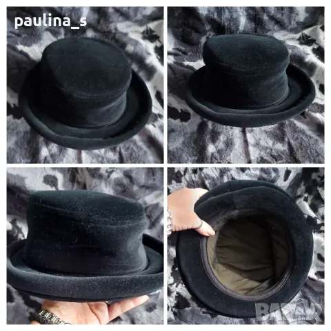 Ангорско черно бомбе с декорация / шапка меринос и ангора с декорация от брошака с циркони, снимка 5 - Шапки - 16210332