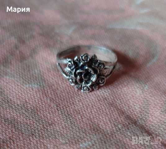 Сребърен пръстен с рози, снимка 2 - Пръстени - 52212364