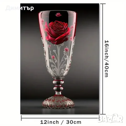 Червена Роза в Стъклена Бутилка - Художествено Платно за Стена, 30х40см, снимка 2 - Пана - 48520461