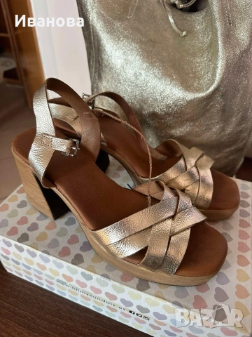 Дамски сандали Gabina/Oh, my sandals и златиста чанта-торба естествена кожа