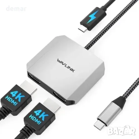 WAVLINK USB-C към два HDMI адаптер с 100 W PD