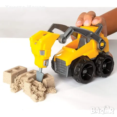 Комплект моделиращ пясък Kinetic Sand Несъхнещ пясък Кинетичен пясък Строеж с багер, снимка 4 - Пластелини, моделини и пясъци - 48810788