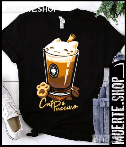 Дамска тениска с щампа CAT PUCCINO, снимка 1 - Тениски - 40920605