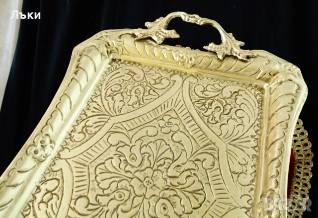 Бронзов поднос,плато с приказни орнаменти. , снимка 6 - Антикварни и старинни предмети - 51597035