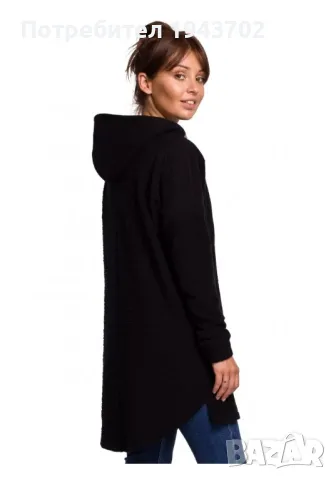Дамски пуловер с качулка в черен цвят B176 BE, снимка 2 - Блузи с дълъг ръкав и пуловери - 47752855