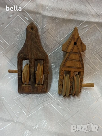 Стари ролки от дърво, полиспаст за стан, дървения, примитив 2 бр