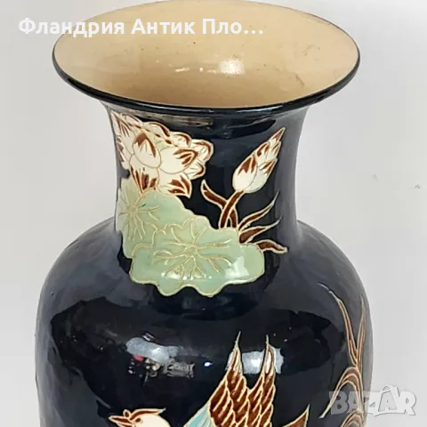 Голяма тъмносиня ваза "Жерави" , снимка 6 - Вази - 32433148