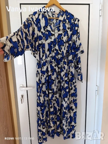 H&amp;M рокля в бяло синьо и черно ХЛ размер , снимка 3 - Рокли - 51362936