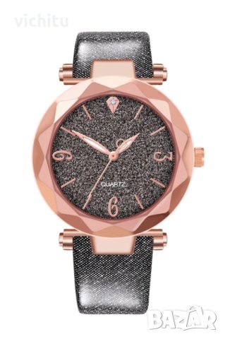 Нов графитно тъмен брокатен дамски часовник. Стил и блясък., снимка 2 - Дамски - 42028757