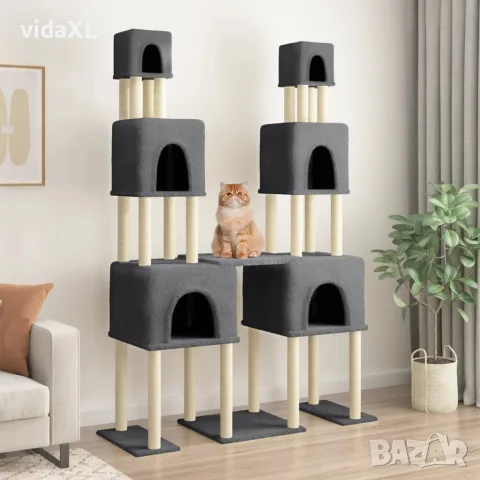 vidaXL Котешко дърво със сизалени стълбове, тъмносиво, 199 см, снимка 2 - За котки - 56146316