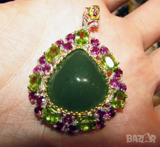 925 сребърно колие с хризопрас камък 18 карата подходящо за подарък, снимка 1