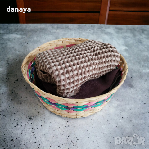 4544 Голяма плетена кашпа панер с цветен борд, 35 см, снимка 4 - Декорация за дома - 44739154