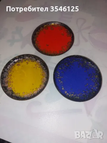 3 метални цветен емайл чинийки-ГДР