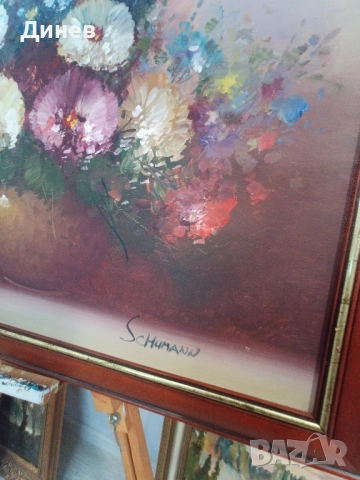 Пищен Букет от Вечна Красота – Оригинално Масло от Schumann, снимка 7 - Картини - 52146470