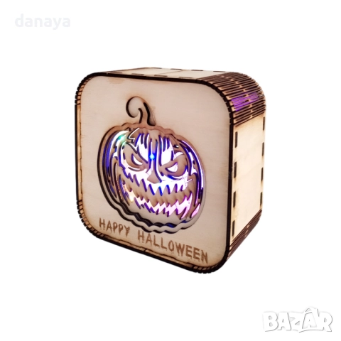 6100 Страшна светеща тиква за Хелоуин дървена декорация с LED светлини, снимка 3 - Декорация за дома - 51864489