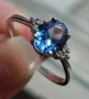 НОВ Сребърен марков пръстен с прекрасен голям син циркон и 6 прозрачни, снимка 4