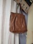 Естествена кожа голяма кафява чанта,тип торба, снимка 8
