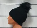 Нова зимна дамска шапка с камъчета в черен цвят с пух/помпон, снимка 4