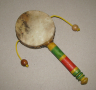 Китайско/тибетско ръчно барабанче с дръжка и 2 топчета, естествена кожа, отлично, снимка 3