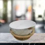 Керамична купа с дървена стойка и мраморен ефект, снимка 5