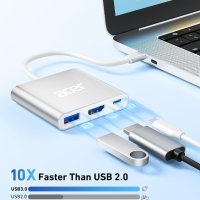 Acer USB C хъб, 3 в 1 с 5Gbps USB 3.0 GEN1 порт, 4K HDMI и PD Max 100W, снимка 4 - Кабели и адаптери - 44322766