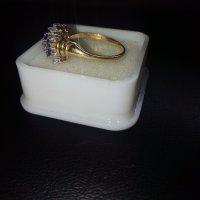 18k. златен пръстен с диаманти и сапфири, снимка 6 - Пръстени - 40624952