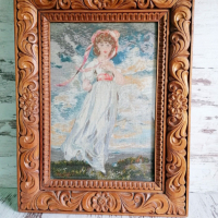 Оригинален гоблен на Вилер Пинки в ръчно резбована дървена рамка, снимка 1 - Други ценни предмети - 44549171