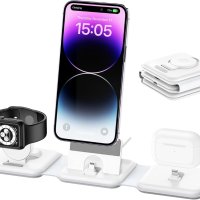 3-в-1 сгъваемо безжично зарядно Air Pods, iWatch, iPhone, Apple, снимка 1 - Безжични зарядни - 41866515