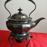 Стар Посребрен Английски Викториански Чайник с Подгряване, снимка 2 - Антикварни и старинни предмети - 41962097