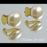 Обеци клипс от Сваровски перли, цвят ''Cream'', Ф14мм, снимка 1 - Обеци - 38686096