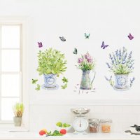 Свежи цветя лавандула ваза саксия самозалепващ стикер лепенка за стена кухня украса декор, снимка 4 - Други - 34250794