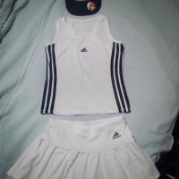 Спортно-елегантен комплект „Adidas“, пола и потник, с интересна шапка с тигър и светеща лепенка, снимка 1 - Комплекти - 42170126