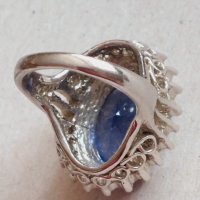 Прекрасен дамски пръстен родий ,син топаз и циркони, снимка 4 - Пръстени - 42330887