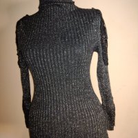 Дамско поло с дантела, ламе в цвят тъмно сиво / черно, снимка 2 - Блузи с дълъг ръкав и пуловери - 34520433