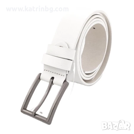 Мъжки колан от естествена кожа в бяло – класически модел с метална катарама Код на продукта:C-0021, снимка 1