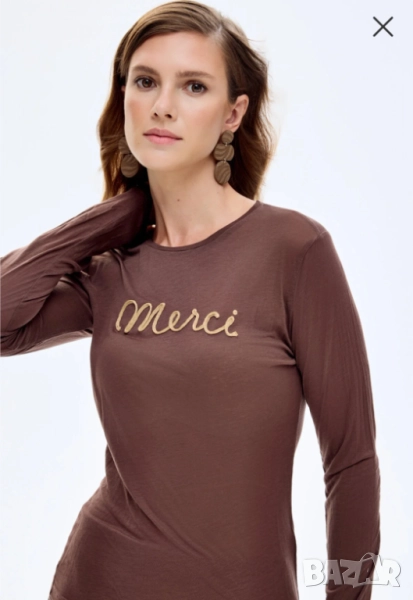 Нежна блуза, фина мрежеста материя, 3д надпис Merci , снимка 1