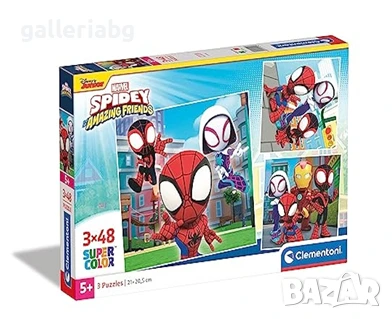 🧩 Spidey and His Amazing Friends – Комплект от 3 пъзела по 48 части (Clementoni), снимка 1