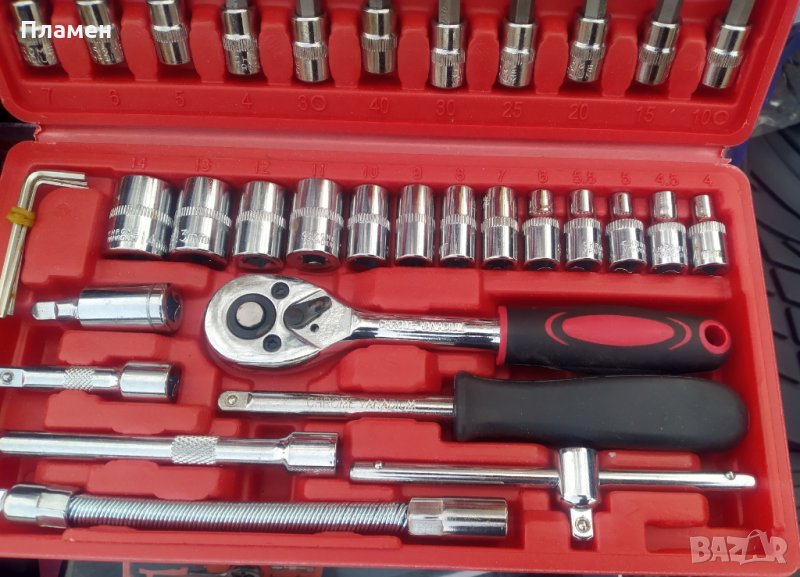 Комплект кутия с ръчни инструменти гедоре тресчотка и накрайници 46 части хром ванадий, снимка 1