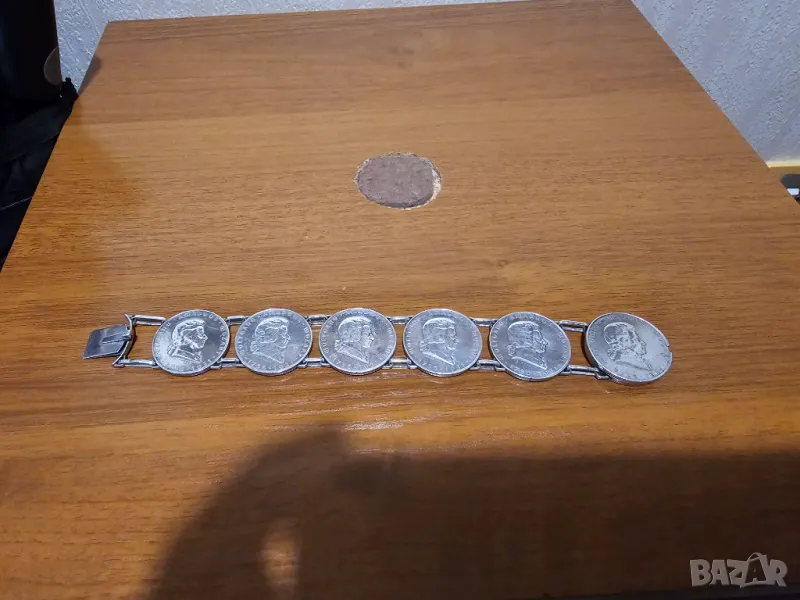 Старинна солидна сребърна гривна Австрийски шилинг 1931 г - старинна майсторска изработка сребро, снимка 1