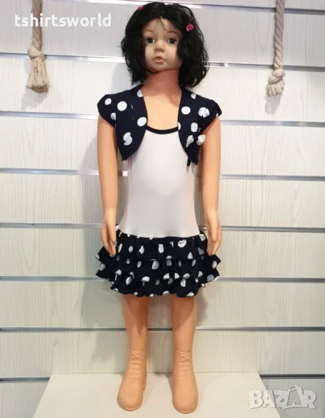 Нова детска моряшка рокля-болеро с ръкави на точки, снимка 1