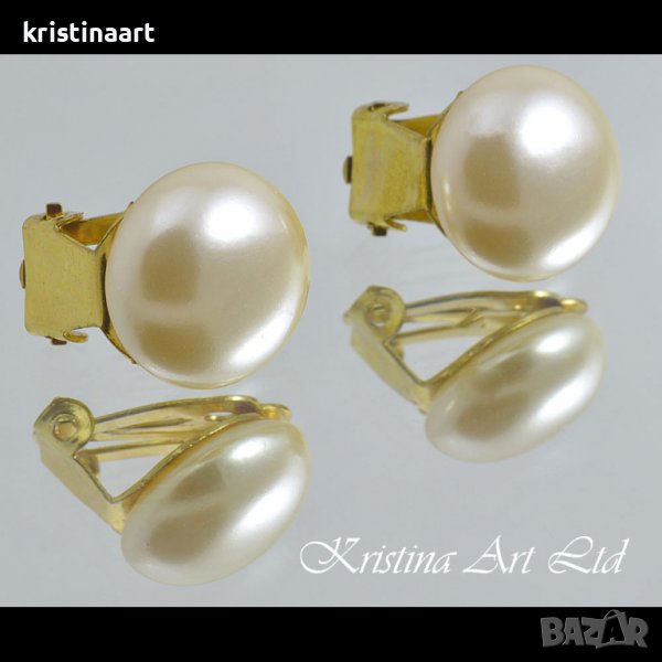 Обеци клипс от Сваровски перли, цвят ''Cream'', Ф14мм, снимка 1