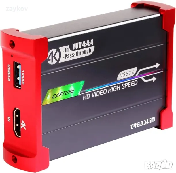 TreasLin 4K Capture Card, USB 3.0 HDMI Game Capture Поточно предаване на игри на живо и запис, снимка 1