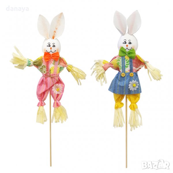 2750 Зайче на пръчка великденска украса, 50 см, снимка 1
